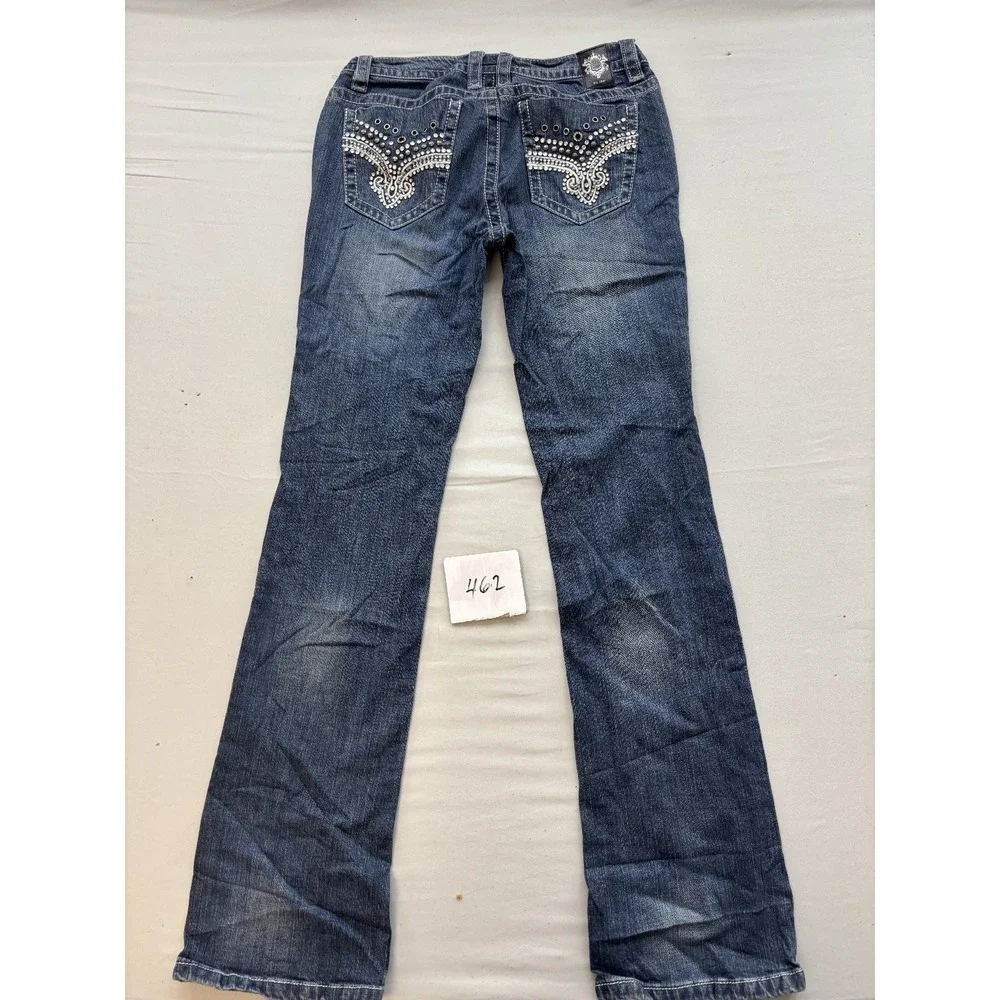 Cello Jeans Womens 10 Medium Wash Distressed Embellished Flare Denim Jeans Blue